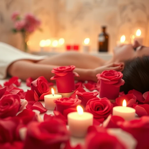 Luxuriösi Wellness-Behandlig mit Rosenblätter und Cherze